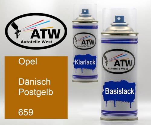 Opel, Dänisch Postgelb, 659: 400ml Sprühdose + 400ml Klarlack - Set, von ATW Autoteile West.